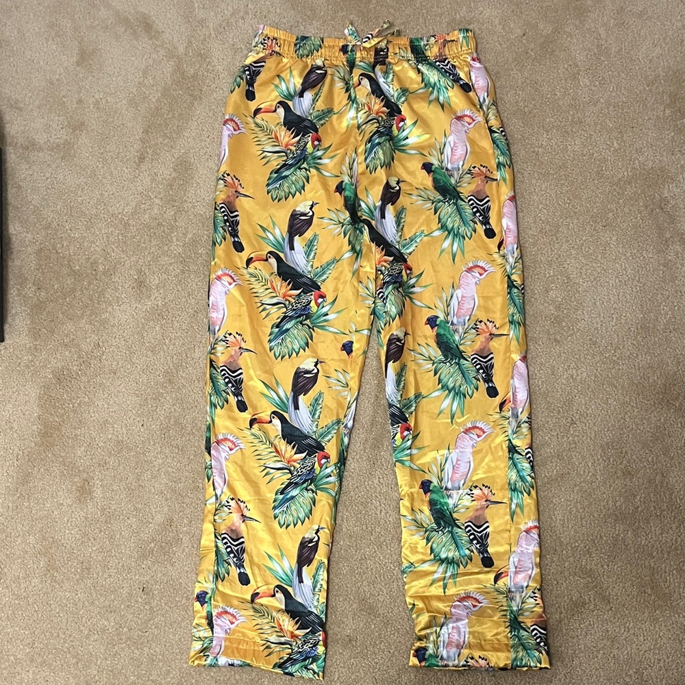 MAD Engine Tropical Bird Print Joggers - Yellow and Green